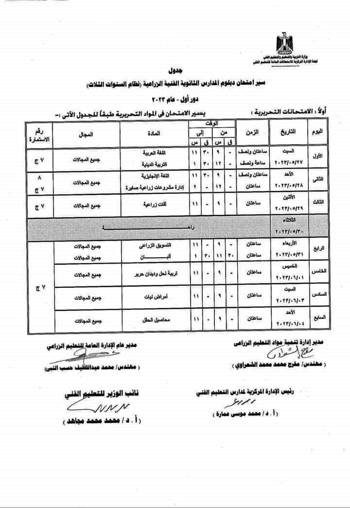 البوكس نيوز – جدول امتحان الدبلومات الفنية 2023 صناعي وتجاري وزراعي