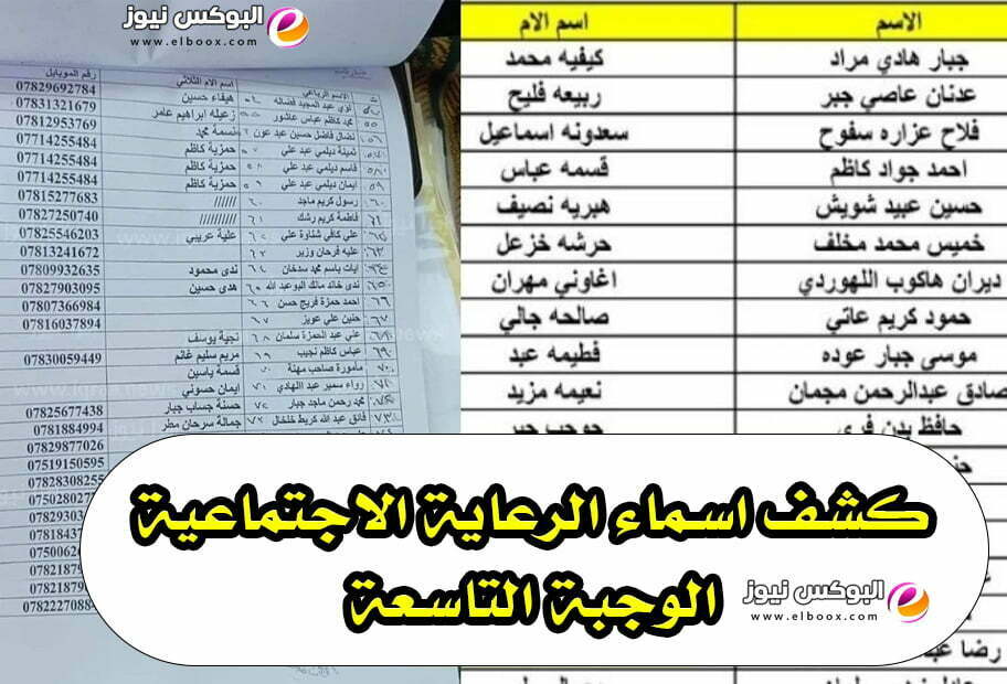 الوجبة التاسعة من اسماء الرعاية الاجتماعية 2023 العراق