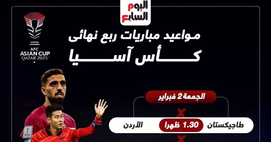 رياضة – تعرف على مواعيد مباريات ربع نهائي كأس آسيا 2023.. إنفوجراف