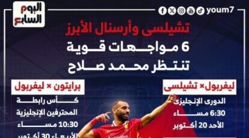 رياضة – تشيلسي وأرسنال على رأس 6 مواجهات قوية تنتظر صلاح مع ليفربول.. إنفو جراف